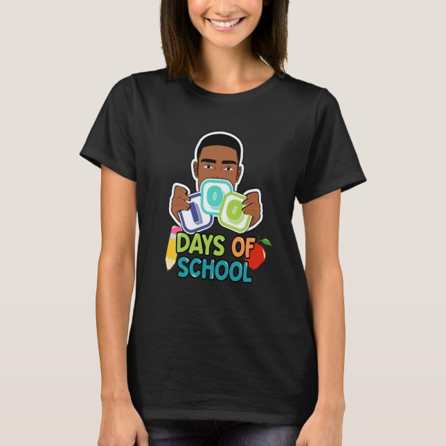 100 Days Of School Teacher African American Black  T-Shirt (Front)