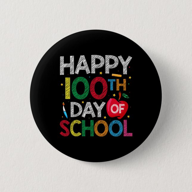 100 Days Of School Teacher and Kids Happy 100th Da 6 Cm Round Badge (Front)