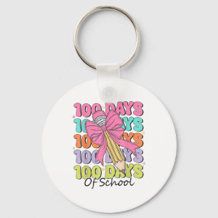 100 Days Of School Teacher Coquette Bow 100th Day Key Ring