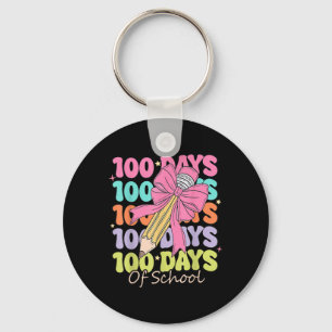 100 Days Of School Teacher Coquette Bow 100th Day Key Ring