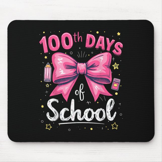 100 Days Of School Teacher Coquette Bow 100th Day Mouse Mat (Front)