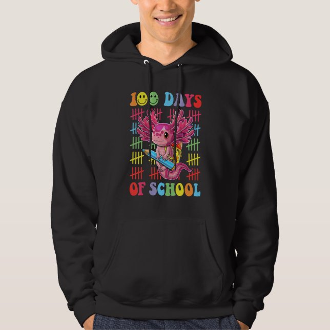 100 Days of School Teacher Happy 100 Days Axolotl  Hoodie (Front)