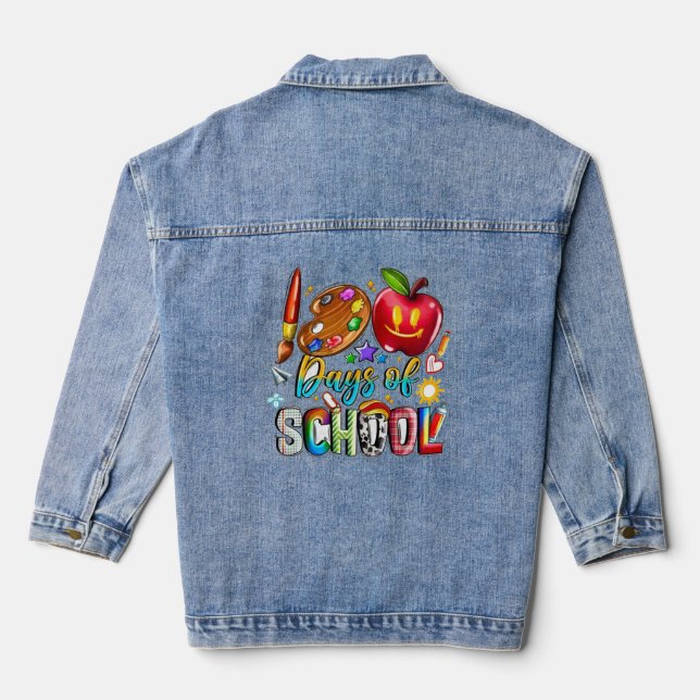 100 Days Of School Teacher & Kids Gift Band Aid Denim Jacket (Back)