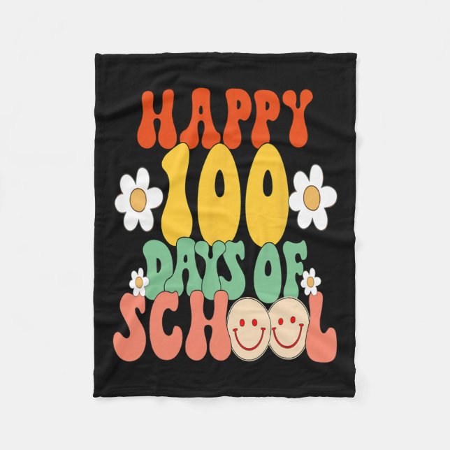 100 Days Of School Teacher Kids Groovy Happy100th  Fleece Blanket (Front)
