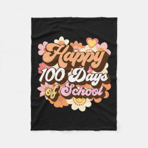 100 Days Of School Teacher Kids Retro Happy 100th Fleece Blanket