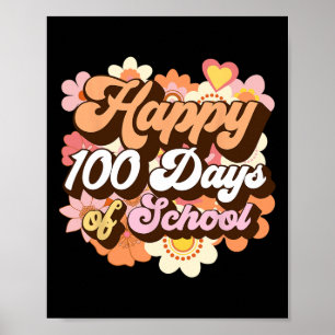 100 Days Of School Teacher Kids Retro Happy 100th Poster