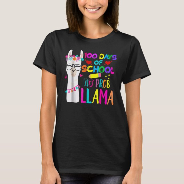 100 Days Of School Teacher No Prob Llama Girls Boy T-Shirt (Front)