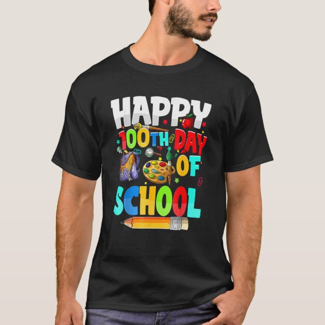 100 Days Of School Teachers Kids Girls Boys Happy  T-Shirt (Front)