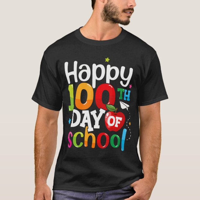 100 Days Of School Teachers Kids Girls Boys Happy  T-Shirt (Front)