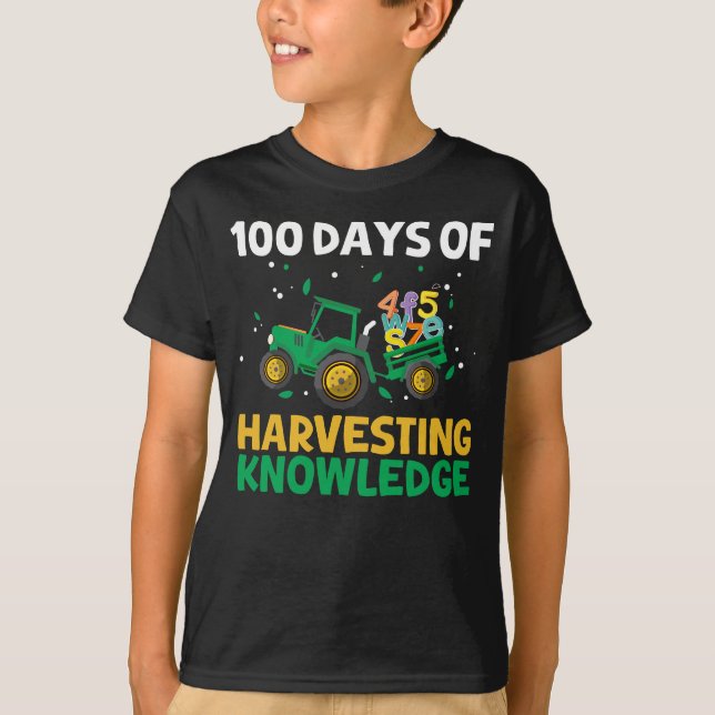 100 Days Of School Tractor Farming 100th Day Farm  T-Shirt (Front)