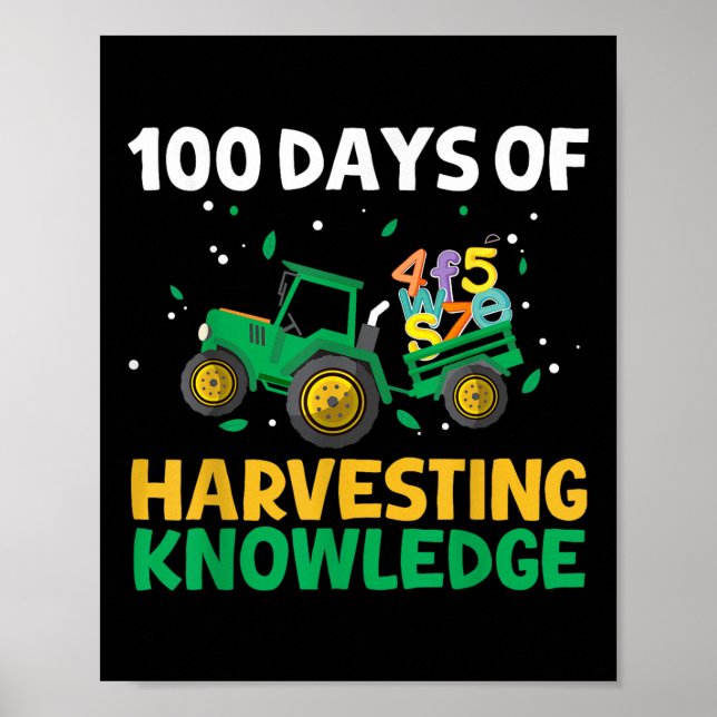 100 Days Of School Tractor Farming 100th Day Poster (Front)