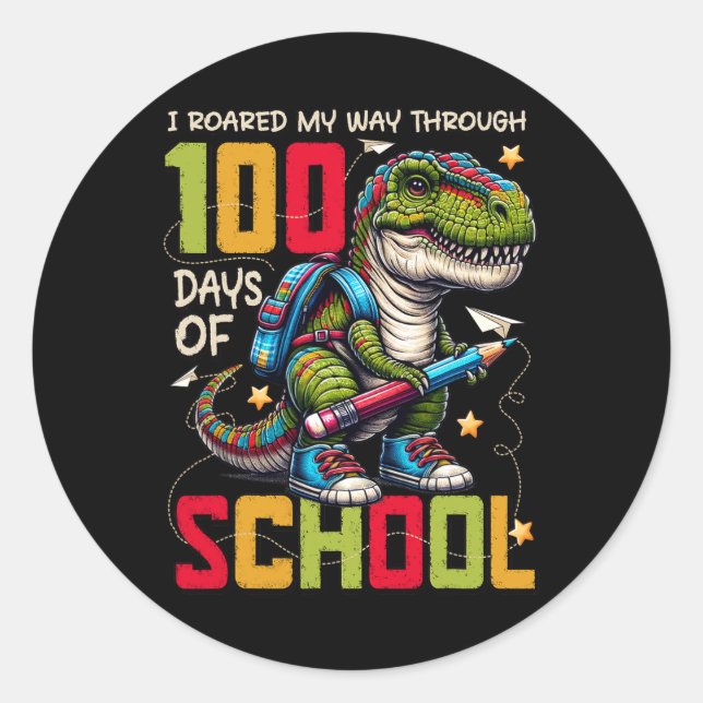 100 Days Of School Trex 100 Days Smarter 100th Day Classic Round Sticker (Front)