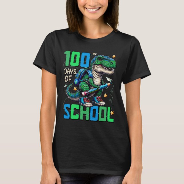 100 Days Of School Trex 100 Days Smarter 100th Day T-Shirt (Front)