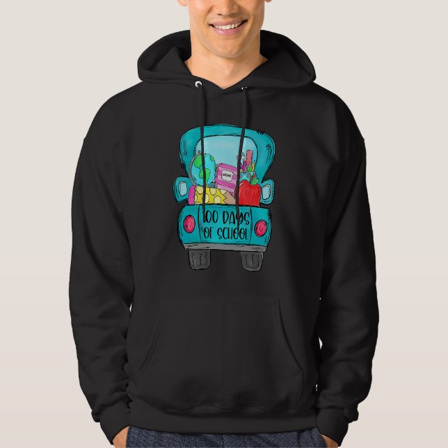 100 Days Of School Truck Pencil Apple Teacher Stud Hoodie (Front)