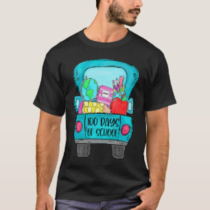 100 Days Of School Truck Pencil Apple Teacher Stud T-Shirt