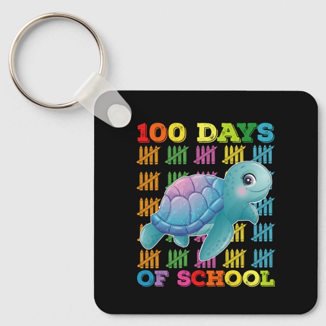 100 Days Of School Turtle Teacher Student Key Ring (Front)
