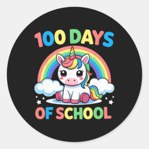 100 Days Of School Unicorn 100 Days Smarter 100th Classic Round Sticker