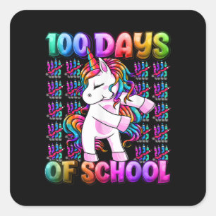 100 Days Of School Unicorn 100 Days Smarter 100th  Square Sticker