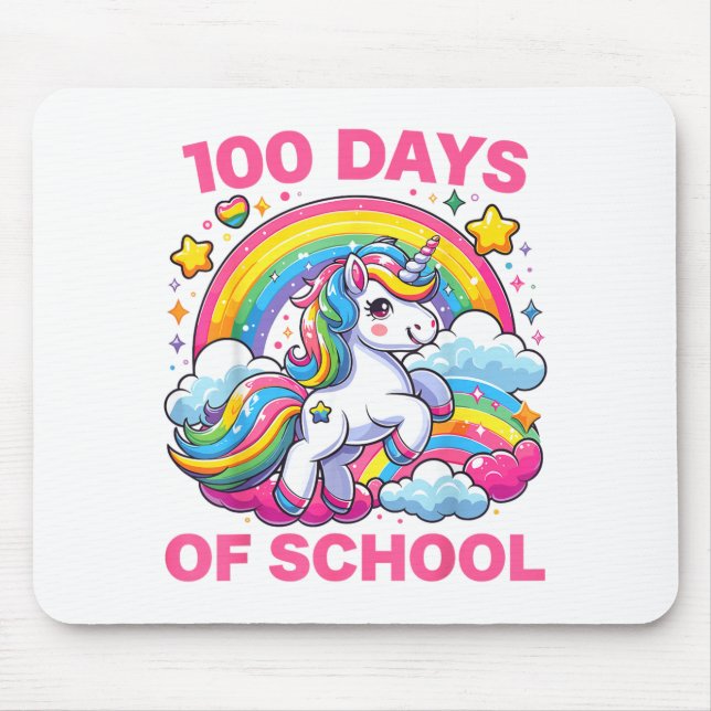 100 Days Of School Unicorn Girls Teacher 100th Day Mouse Mat (Front)