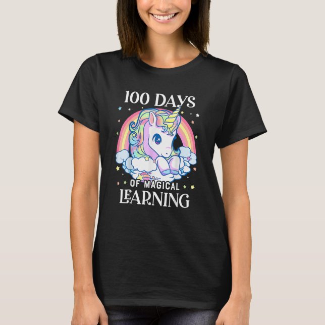 100 Days Of School Unicorn Girls Teacher 100th Day T-Shirt (Front)