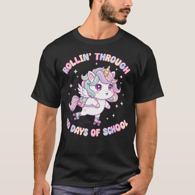100 Days of School Unicorn Girls Teachers T-Shirt (Front)