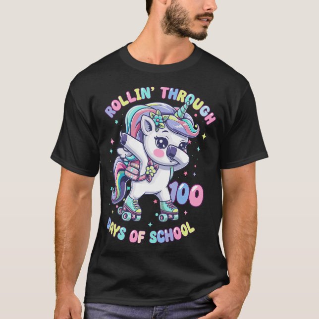 100 Days of School Unicorn Girls Teachers T-Shirt (Front)