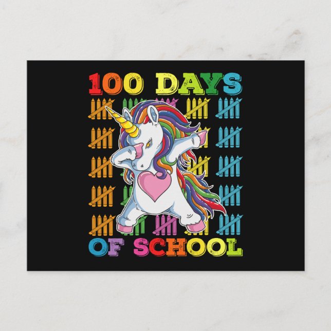 100 Days Of School Unicorn Teacher Postcard (Front)