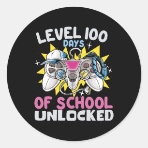 100 Days Of School Unlocked Video Games Lovers  Classic Round Sticker
