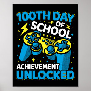 100 Days Of School Video Game Controller Boys Girl Poster