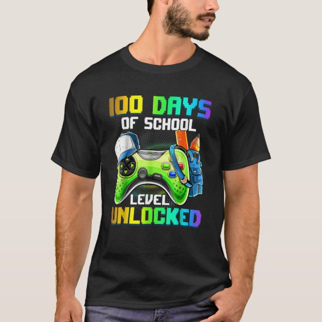 100 Days Of School Video Games Level Unlocked Game T-Shirt (Front)