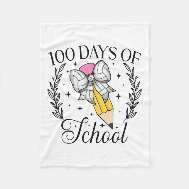 100 Days Of School Volleybyll Coquette Pencil Bow  Fleece Blanket (Front)