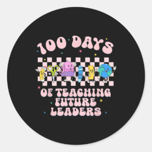 100 Days Of Teaching Future Leaders Groovy Teacher Classic Round Sticker