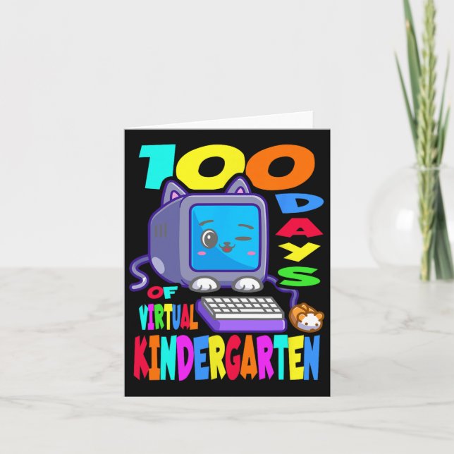 100 Days Of Virtual Kindergarten - Cute Computer C Card (Front)