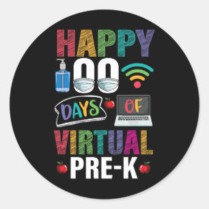 100 Days Of Virtual Pre-k Kids Teacher Student Classic Round Sticker