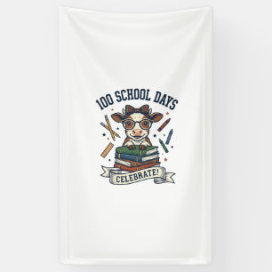 100 Days School Cow Vintage Engraving Teacher Shir Banner