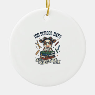 100 Days School Cow Vintage Engraving Teacher Shir Ceramic Tree Decoration