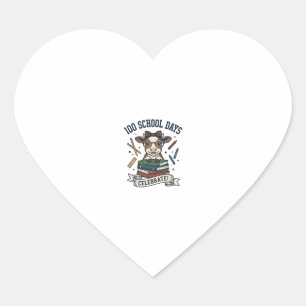 100 Days School Cow Vintage Engraving Teacher Shir Heart Sticker