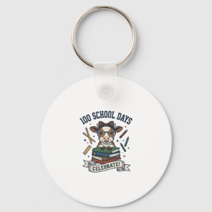 100 Days School Cow Vintage Engraving Teacher Shir Key Ring