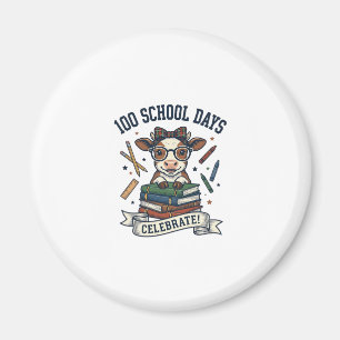 100 Days School Cow Vintage Engraving Teacher Shir Magnet