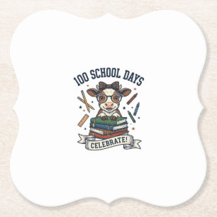 100 Days School Cow Vintage Engraving Teacher Shir Paper Coaster