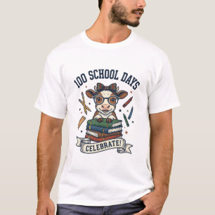 100 Days School Cow Vintage Engraving Teacher Shir T-Shirt