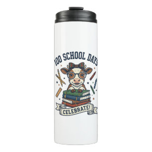 100 Days School Cow Vintage Engraving Teacher Shir Thermal Tumbler