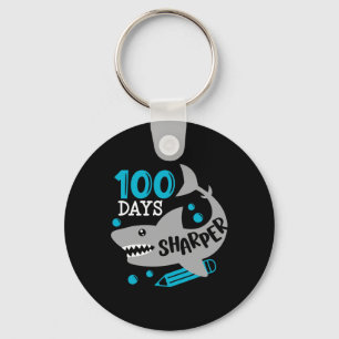 100 Days Sharper Shark 100th Day Of School For Boy Key Ring