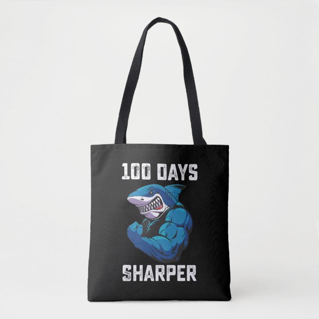 100 Days Sharper Shark 100th Day Of School Gym Tote Bag (Front)