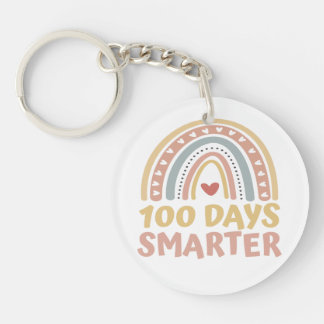 100 Days Smarter 100 Days of School Boho Rainbow Key Ring