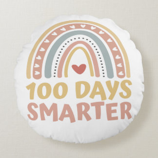 100 Days Smarter 100 Days of School Boho Rainbow Round Cushion