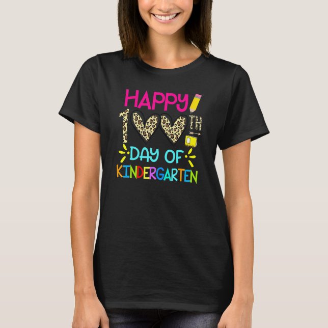 100 Days Smarter 100th Day Of Kindergarten Leopard T-Shirt (Front)