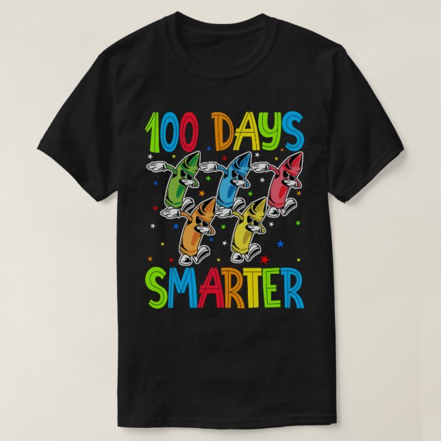 100 Days Smarter 100th Day of School Dabbing Crayo T-Shirt (Design Front)