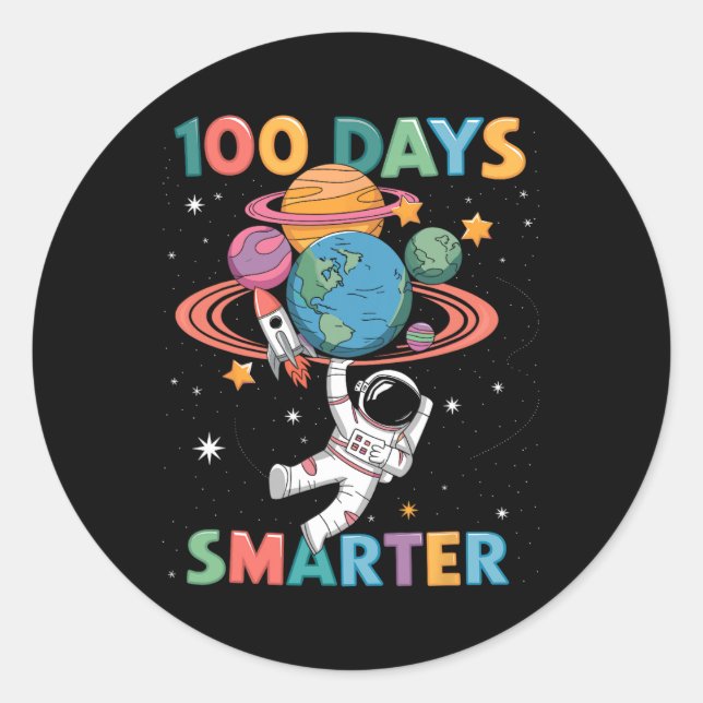 100 Days Smarter 100th Day Of School Kids Astronau Classic Round Sticker (Front)