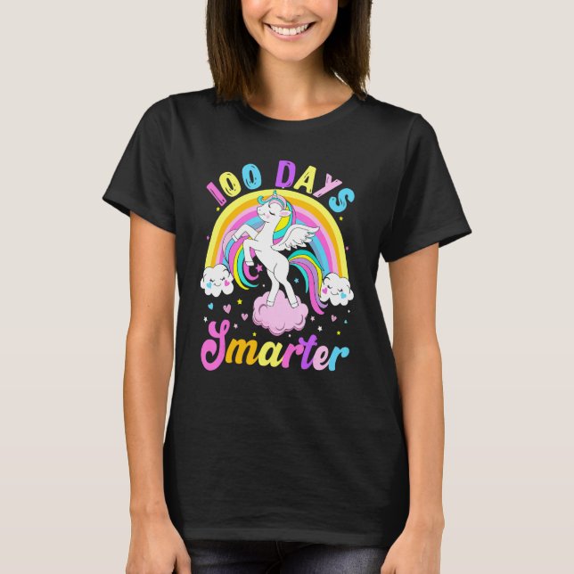 100 Days Smarter 100th Day Of School Unicorn Rainb T-Shirt (Front)
